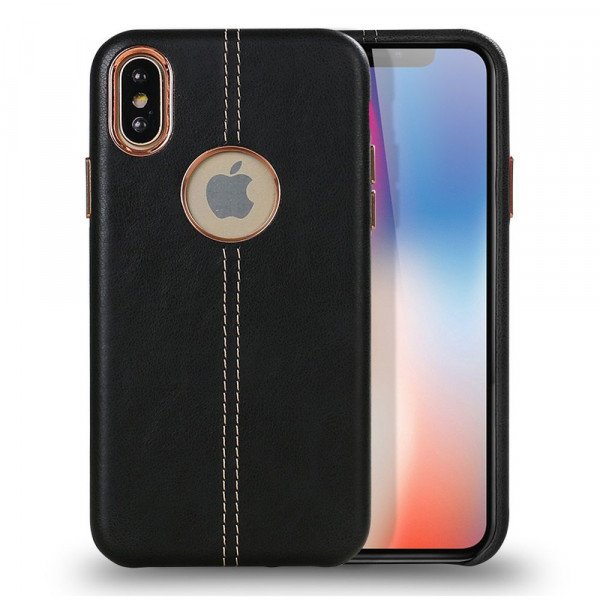 Wholesale iPhone X (Ten) Armor Leather Hybrid Case (Black)